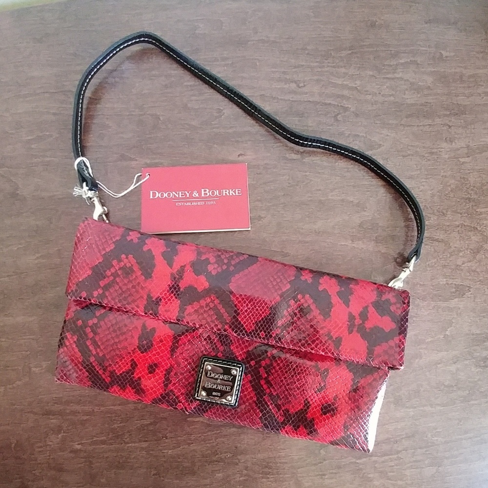 Dooney & Bourke foldover clutch fire red & black